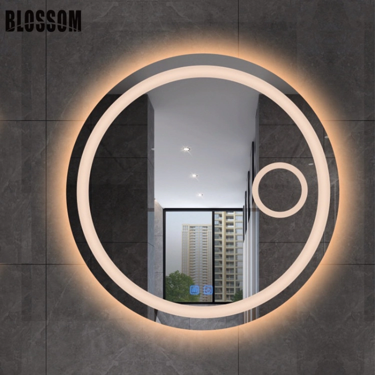 Bathroom Smart LED Lighted Round Design Cosmetic Wall Decorative Makeup Mirror with Demister